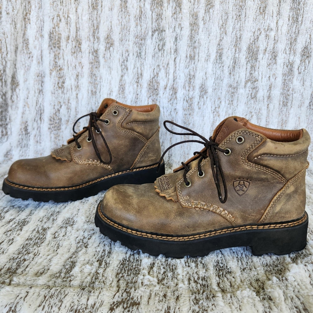 Ariat Brown Leather Lace-Up Boots - Picture 5 of 12